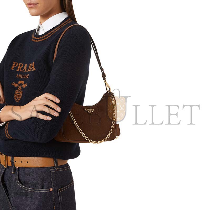 Pra*a mini re-edition shoulder bag in suede (22*18*6cm)